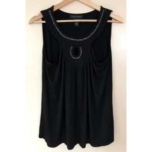 Cable & Gauge • M • Beaded Keyhole Scoop Neckline Black Tank Top